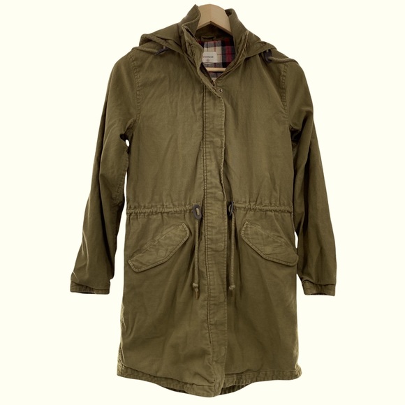 Weathered thick olive green hooded parka jacket - Size Small - Picture 1 of 12
